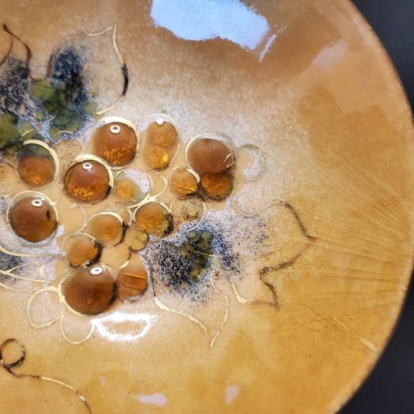 MCM Sascha Brastoff Golden Enamel, Amber Grapes on Copper 6 7/8" Bowl - Picture 8 of 12